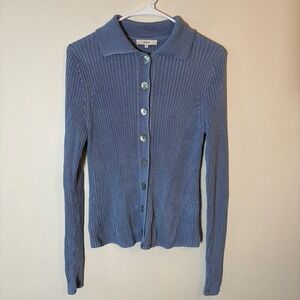 Vince Blue Ribbed Knit Button Front‎ Cardigan Collared Sweater Medium